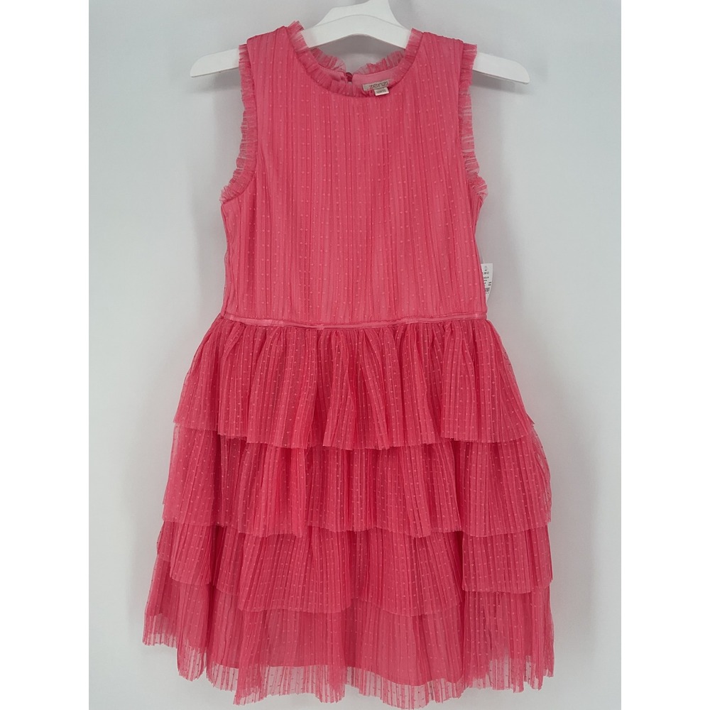 Zenzi Girls Watermelon Pink Swiss Dot Tiered Tulle Party Dress Size L 10/12 NWT